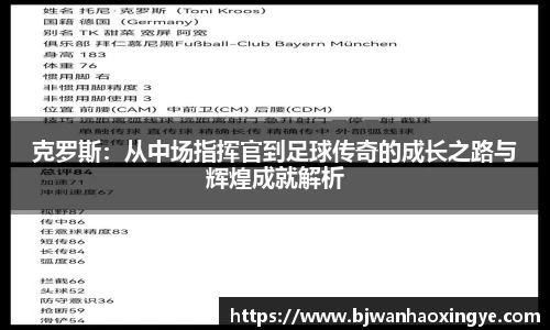 克罗斯：从中场指挥官到足球传奇的成长之路与辉煌成就解析